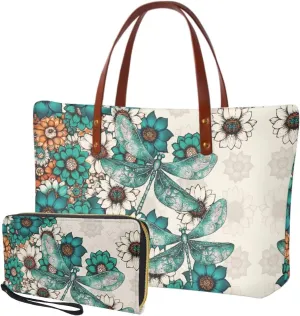 2 PCS Work Bag and Wallet Set for Women Portable Satchel Handbags Shoulder Bag with Money Organizers for Shopping