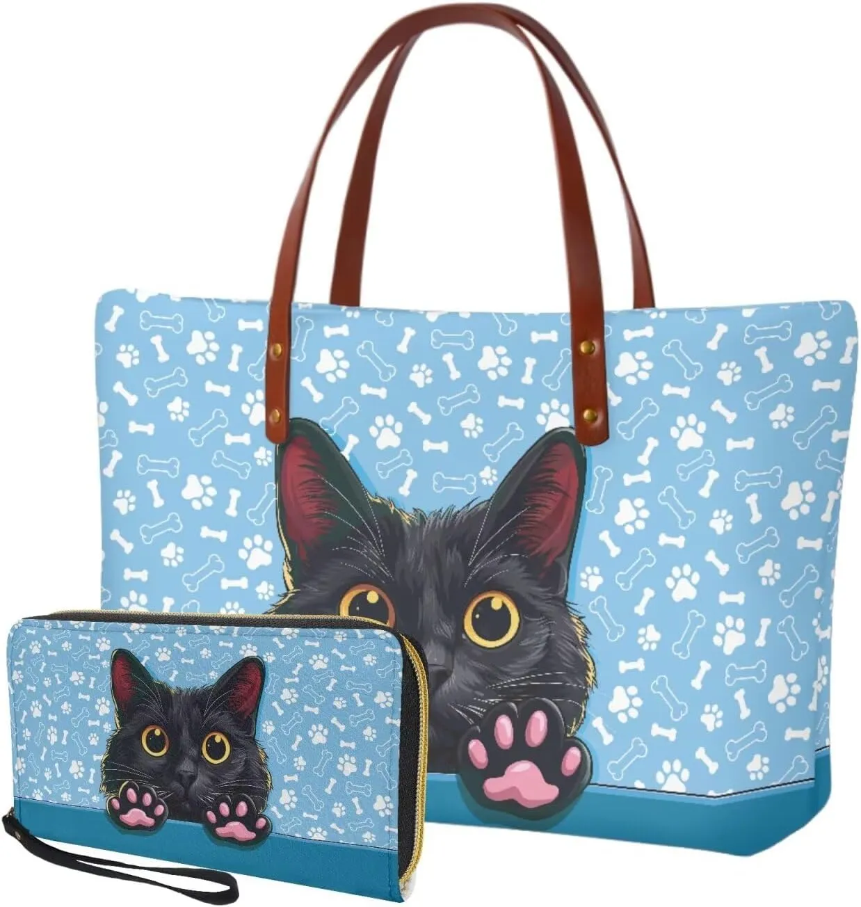 2 PCS Work Bag and Wallet Set for Women Portable Satchel Handbags Shoulder Bag with Money Organizers for Shopping