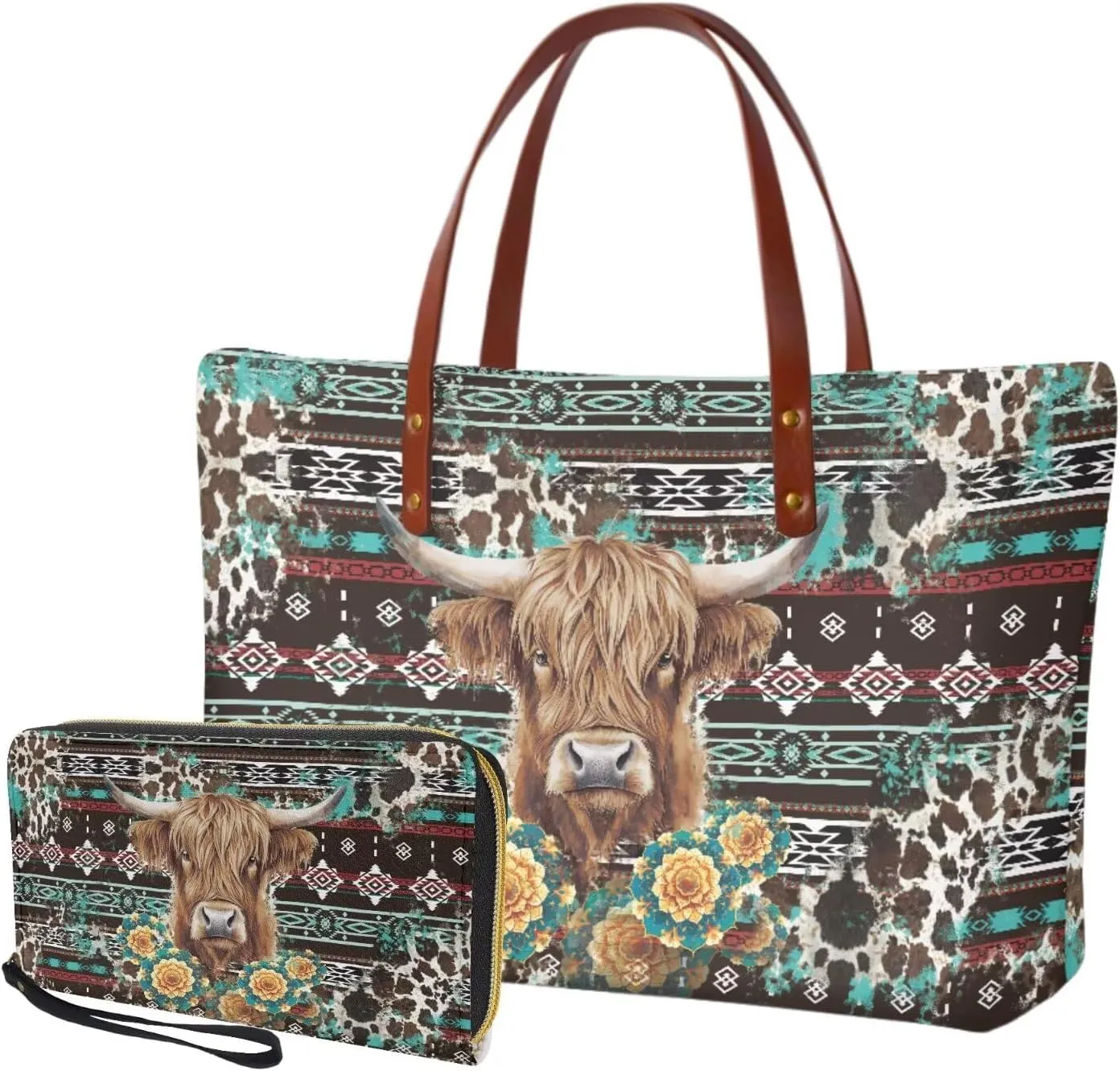 2 PCS Work Bag and Wallet Set for Women Portable Satchel Handbags Shoulder Bag with Money Organizers for Shopping