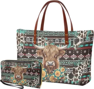 2 PCS Work Bag and Wallet Set for Women Portable Satchel Handbags Shoulder Bag with Money Organizers for Shopping