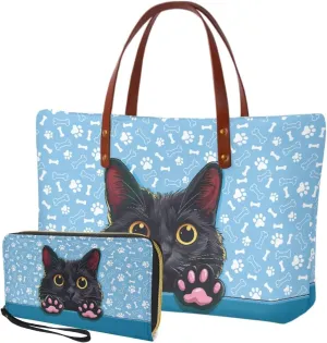 2 PCS Work Bag and Wallet Set for Women Portable Satchel Handbags Shoulder Bag with Money Organizers for Shopping