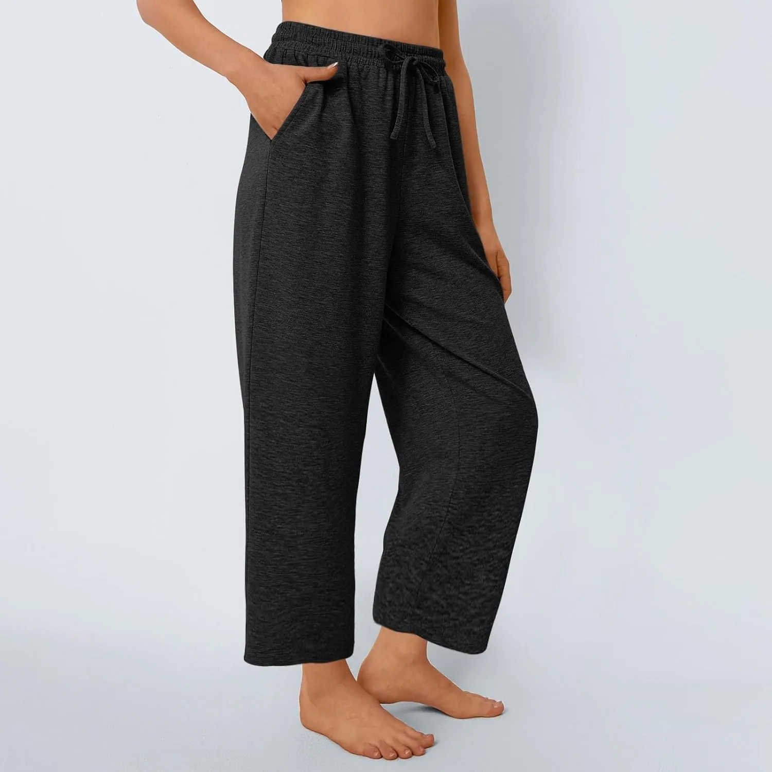 2025 Women Soft Comfy Sweat Pants Drawstring High Waist Wide Leg Trousers Lounge Yoga Gym Workout Running Pant with Pockets