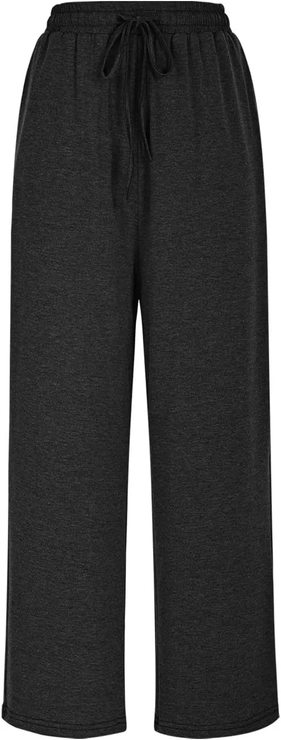 2025 Women Soft Comfy Sweat Pants Drawstring High Waist Wide Leg Trousers Lounge Yoga Gym Workout Running Pant with Pockets