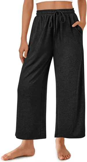 2025 Women Soft Comfy Sweat Pants Drawstring High Waist Wide Leg Trousers Lounge Yoga Gym Workout Running Pant with Pockets
