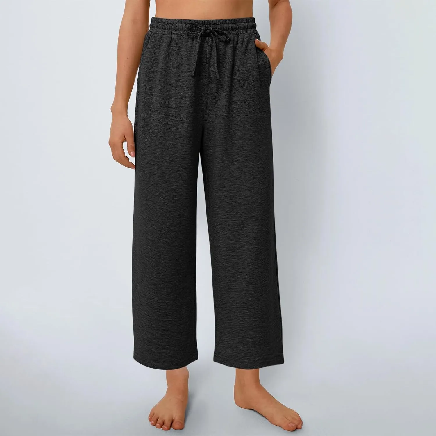 2025 Women Soft Comfy Sweat Pants Drawstring High Waist Wide Leg Trousers Lounge Yoga Gym Workout Running Pant with Pockets