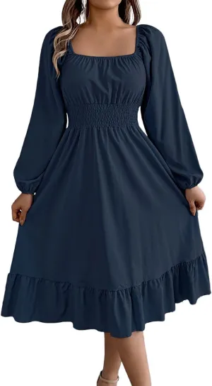 2025 Women Summer Dress Long Lantern Sleeve Square Neck Backless Sexy Dress Ruffle Elastic Waist A-Line Mini Dresses