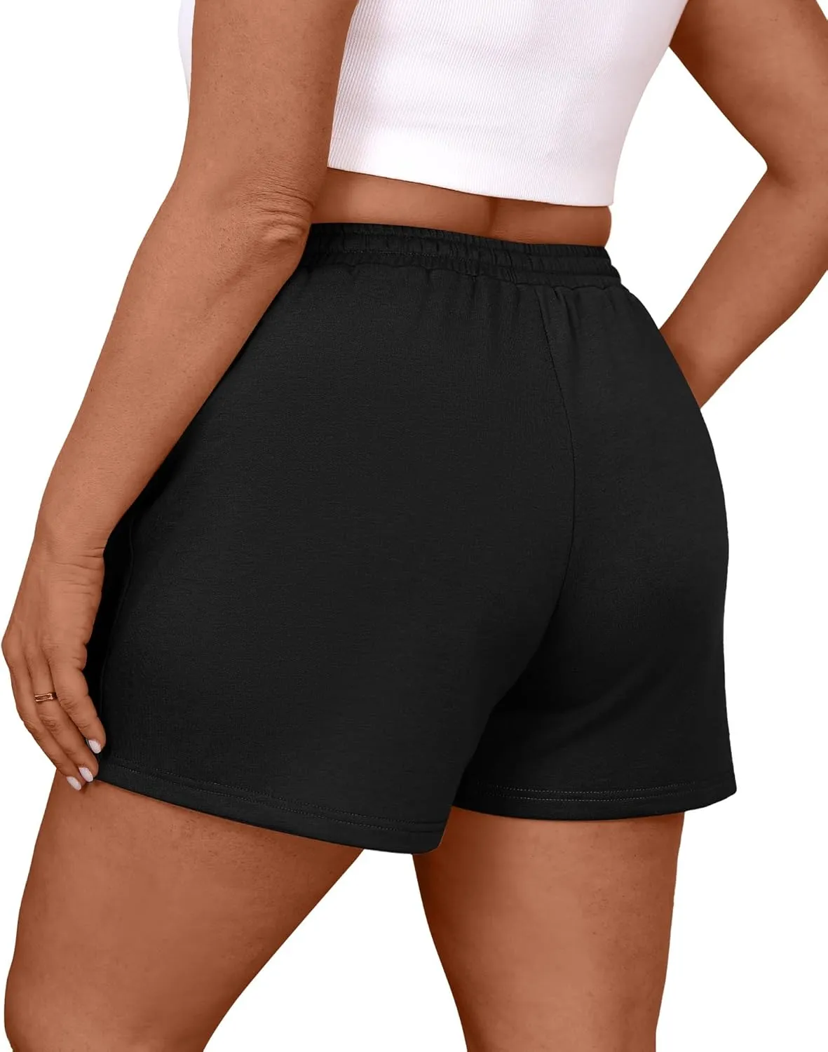 3 Pack Women's Plus Size Sweat Shorts Drawstring Elastic Waist Athletic Lounge Shorts with Pocket