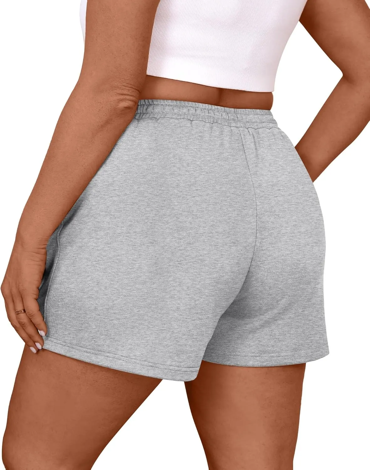 3 Pack Women's Plus Size Sweat Shorts Drawstring Elastic Waist Athletic Lounge Shorts with Pocket