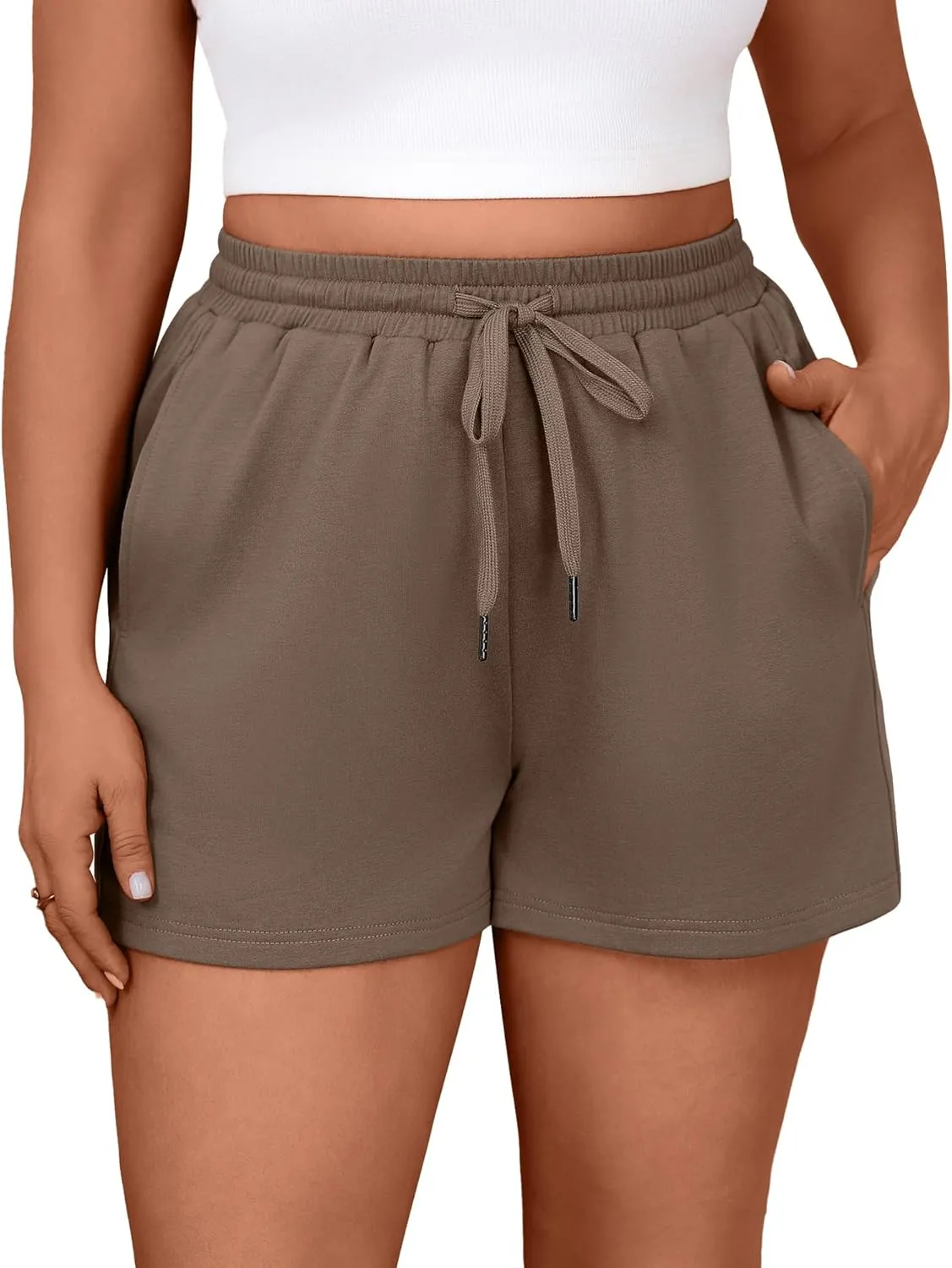 3 Pack Women's Plus Size Sweat Shorts Drawstring Elastic Waist Athletic Lounge Shorts with Pocket