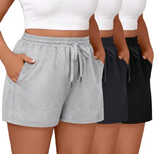 3 Pack Women's Plus Size Sweat Shorts Drawstring Elastic Waist Athletic Lounge Shorts with Pocket