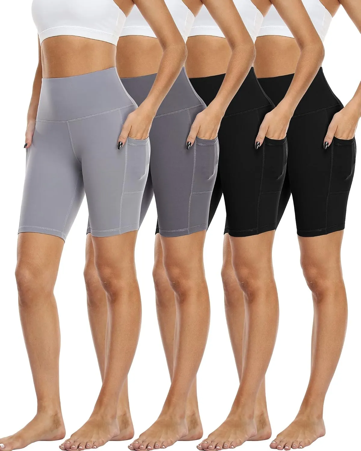 4 Pack Biker Shorts with Pockets for Women High Waist,Womens Athletic Workout Shorts for Summer