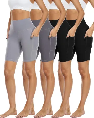 4 Pack Biker Shorts with Pockets for Women High Waist,Womens Athletic Workout Shorts for Summer