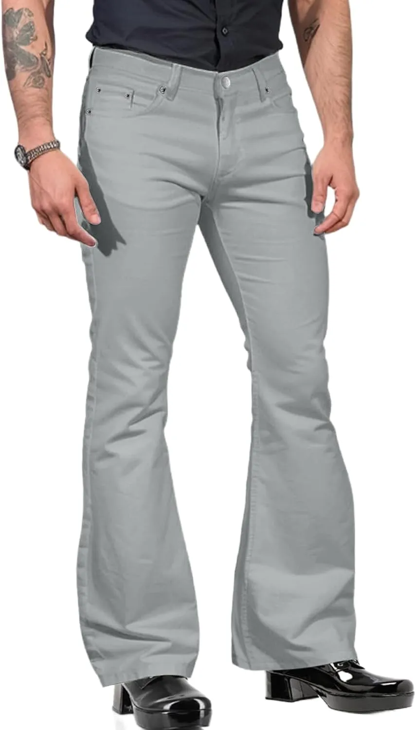 70s Disco Pants for Men Vintage Flare Pants Bell Bottom Jean Slim Fit Casual Trouser Lightweight Business Work Pant