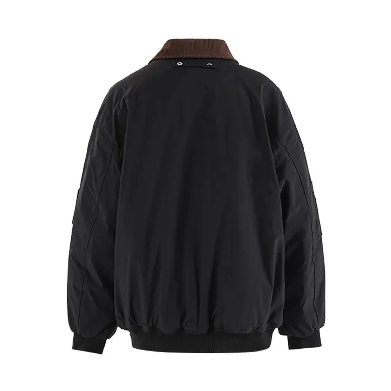American style men's thickened cotton coats lapel patchwork contrast color big pockets casual male padded jackets CPG2523