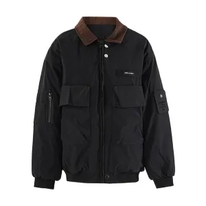 American style men's thickened cotton coats lapel patchwork contrast color big pockets casual male padded jackets CPG2523
