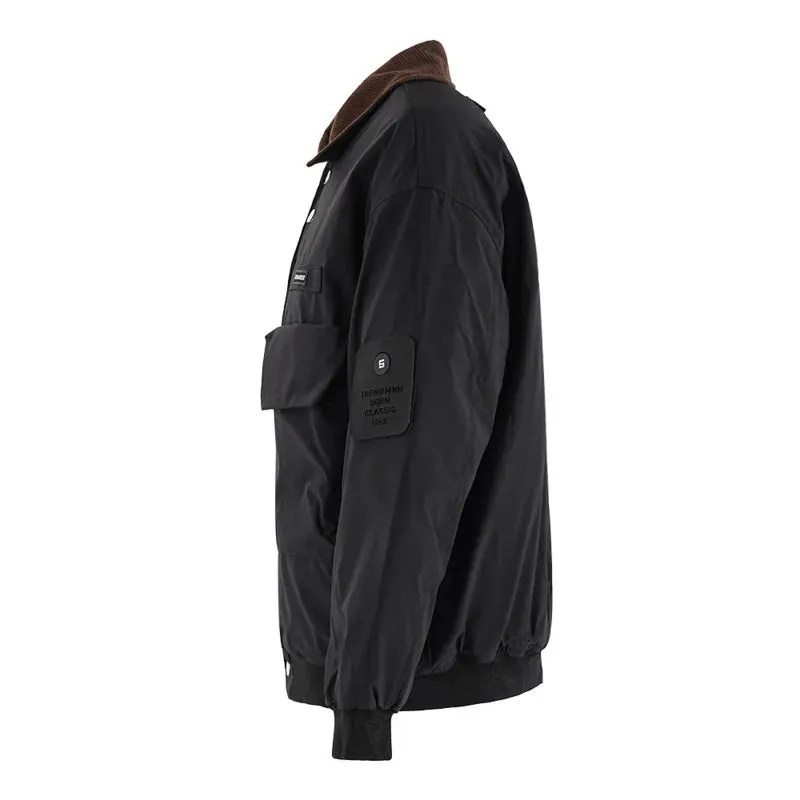 American style men's thickened cotton coats lapel patchwork contrast color big pockets casual male padded jackets CPG2523