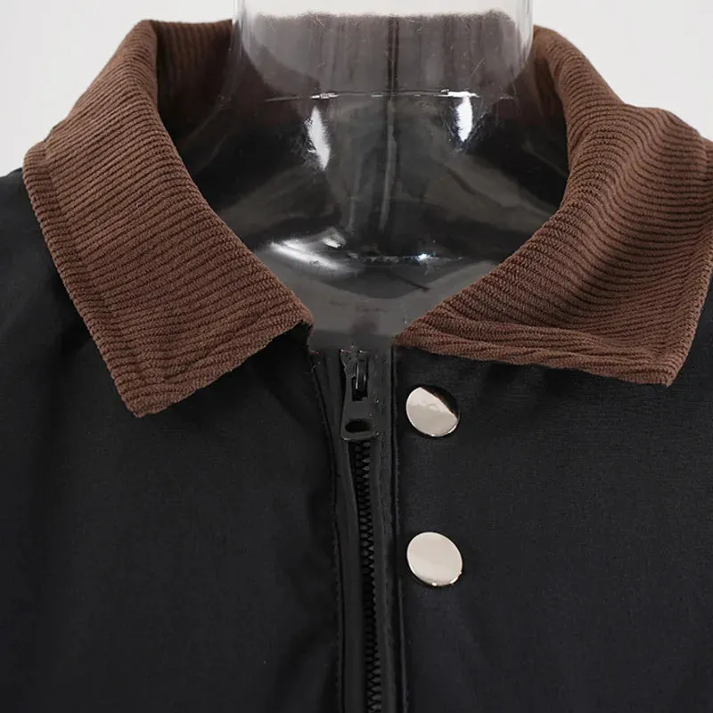 American style men's thickened cotton coats lapel patchwork contrast color big pockets casual male padded jackets CPG2523