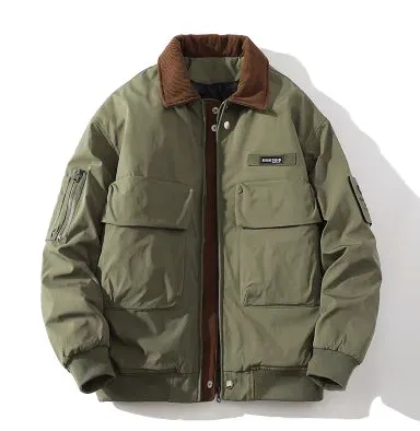 American style men's thickened cotton coats lapel patchwork contrast color big pockets casual male padded jackets CPG2523