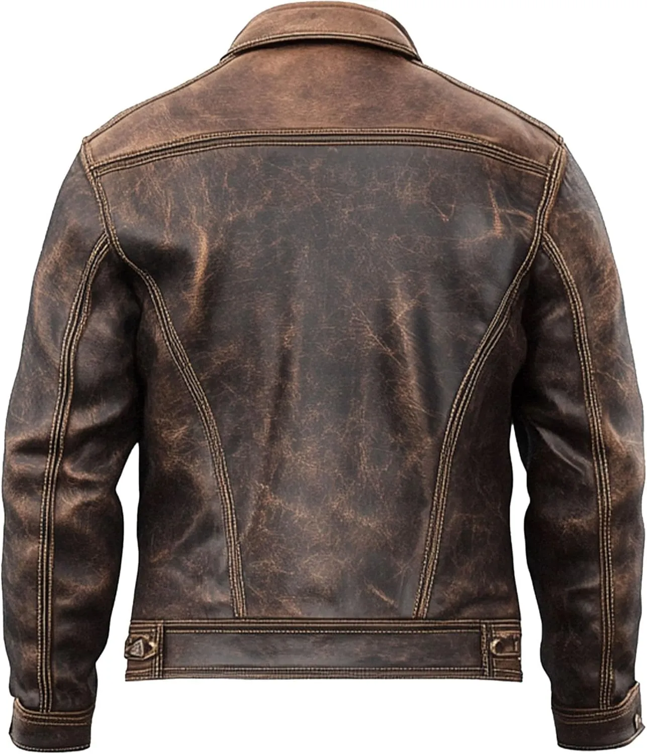 American Vintage Fashion Trucker Jacket Men - Western Motorcycle Real Lambskin Leather Jacket