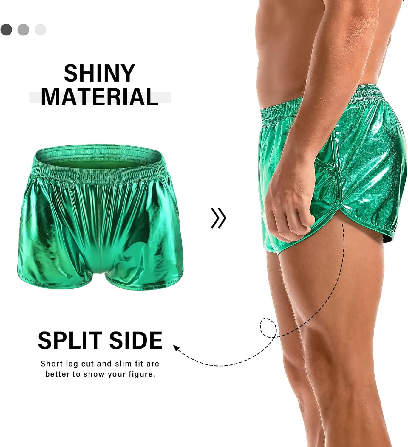 AMY COULEE Mens Metallic Shorts Sexy Shiny Sparkly Rave Outfit Holographic Booty Shorts with Pockets