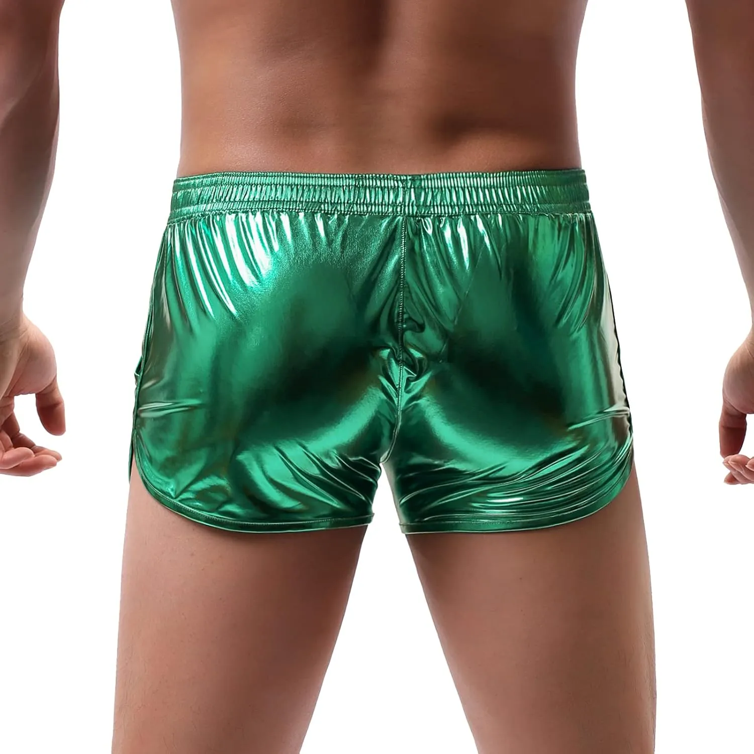 AMY COULEE Mens Metallic Shorts Sexy Shiny Sparkly Rave Outfit Holographic Booty Shorts with Pockets