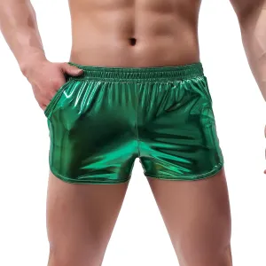 AMY COULEE Mens Metallic Shorts Sexy Shiny Sparkly Rave Outfit Holographic Booty Shorts with Pockets