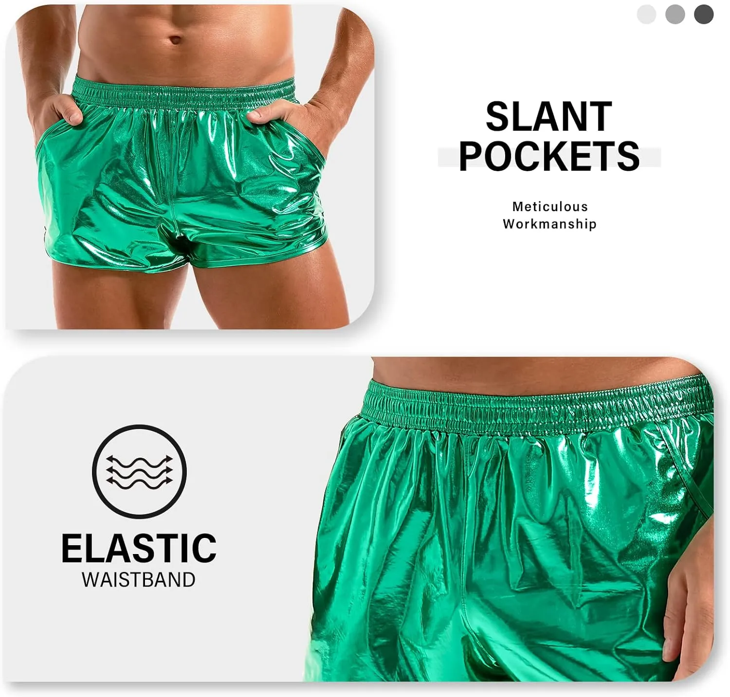 AMY COULEE Mens Metallic Shorts Sexy Shiny Sparkly Rave Outfit Holographic Booty Shorts with Pockets