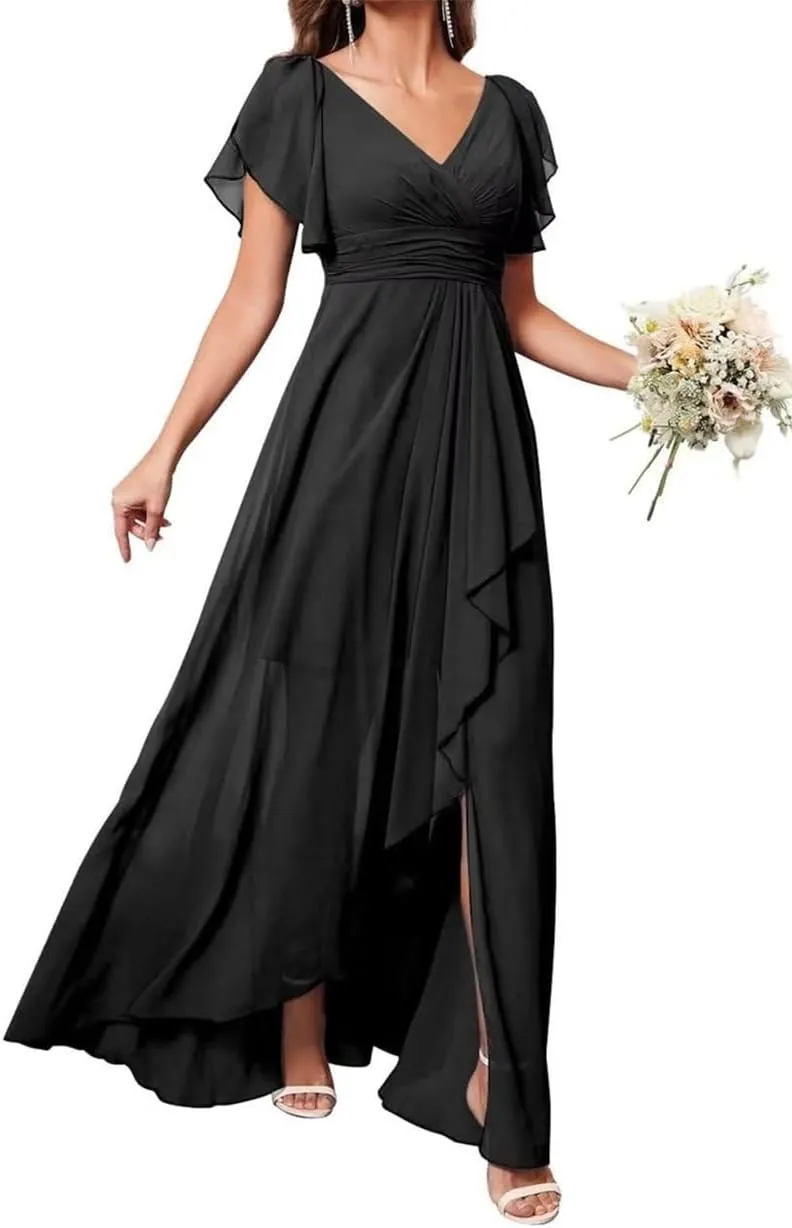 ANYSWBKN Women's High Low Bridesmaid Dresses for Wedding Guest Chiffon Evening Formal Party Gown with Slit