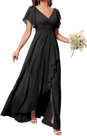 ANYSWBKN Women's High Low Bridesmaid Dresses for Wedding Guest Chiffon Evening Formal Party Gown with Slit