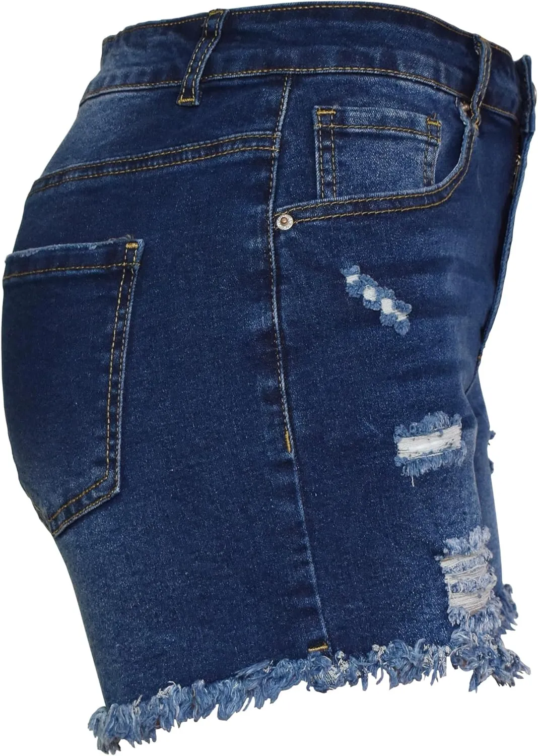Aodrusa Jean Shorts Womens High Waisted Stretchy Mom Two Buttons Frayed Raw Hem Ripped Denim Shorts Distressed