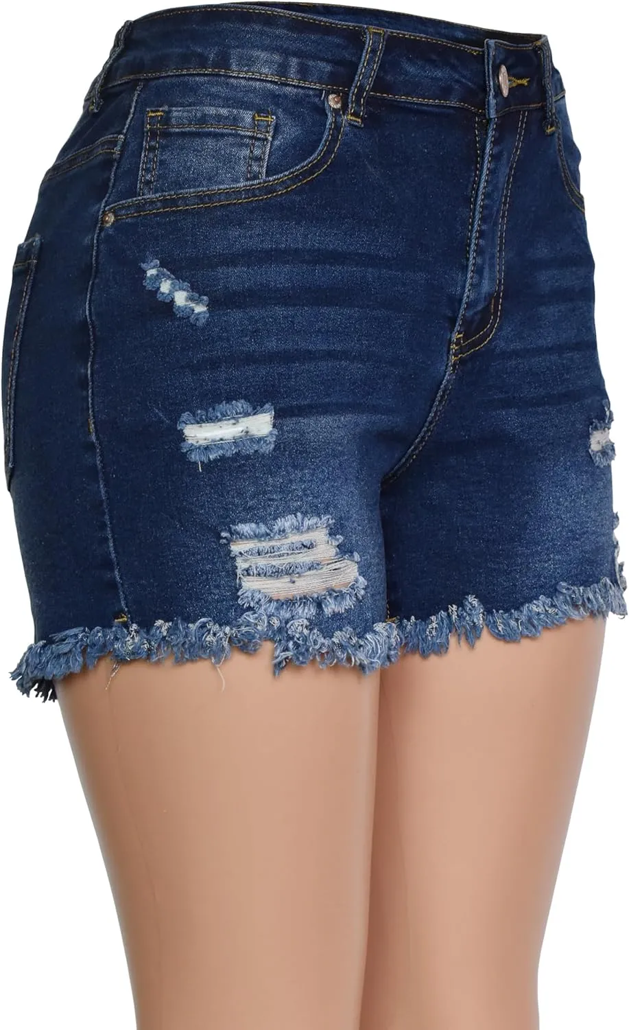 Aodrusa Jean Shorts Womens High Waisted Stretchy Mom Two Buttons Frayed Raw Hem Ripped Denim Shorts Distressed