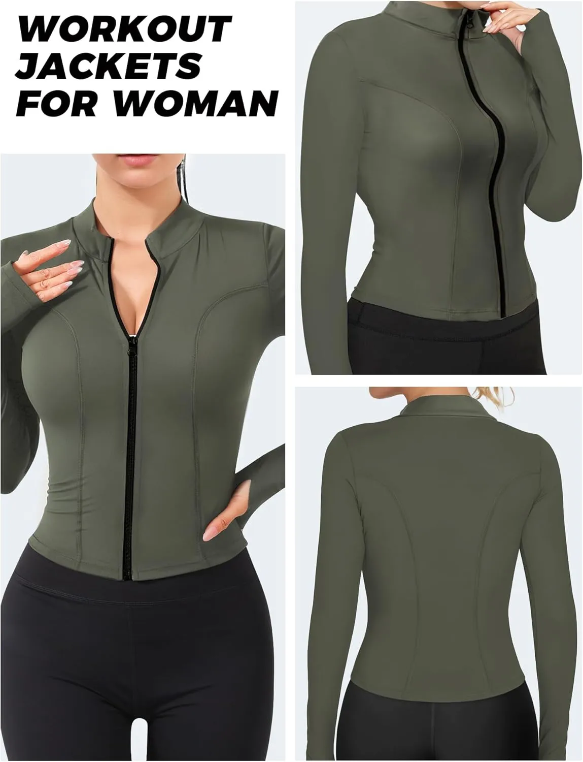 AURUZA Womens Workout Jackets, Lightweight Zip Up Athletic Jacket for Women Cropped Workout Gym Running Tops With Thumb Holes