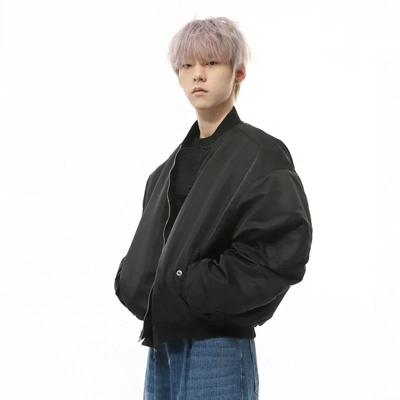 Autumn Men's Cotton Coats Round Collar New Solid Color Pleated Design Korean Simple Male Loose Padded Jackets 2024 9C9344