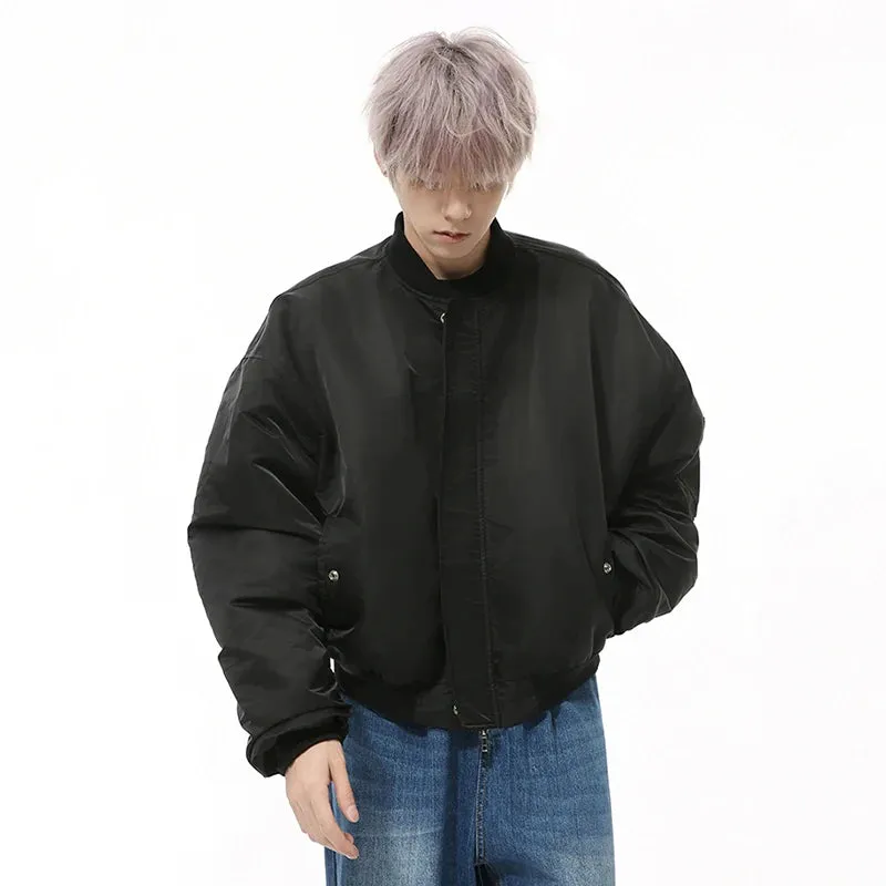 Autumn Men's Cotton Coats Round Collar New Solid Color Pleated Design Korean Simple Male Loose Padded Jackets 2024 9C9344