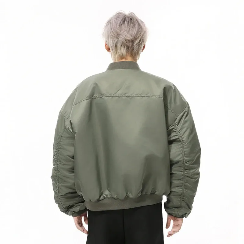 Autumn Men's Cotton Coats Round Collar New Solid Color Pleated Design Korean Simple Male Loose Padded Jackets 2024 9C9344