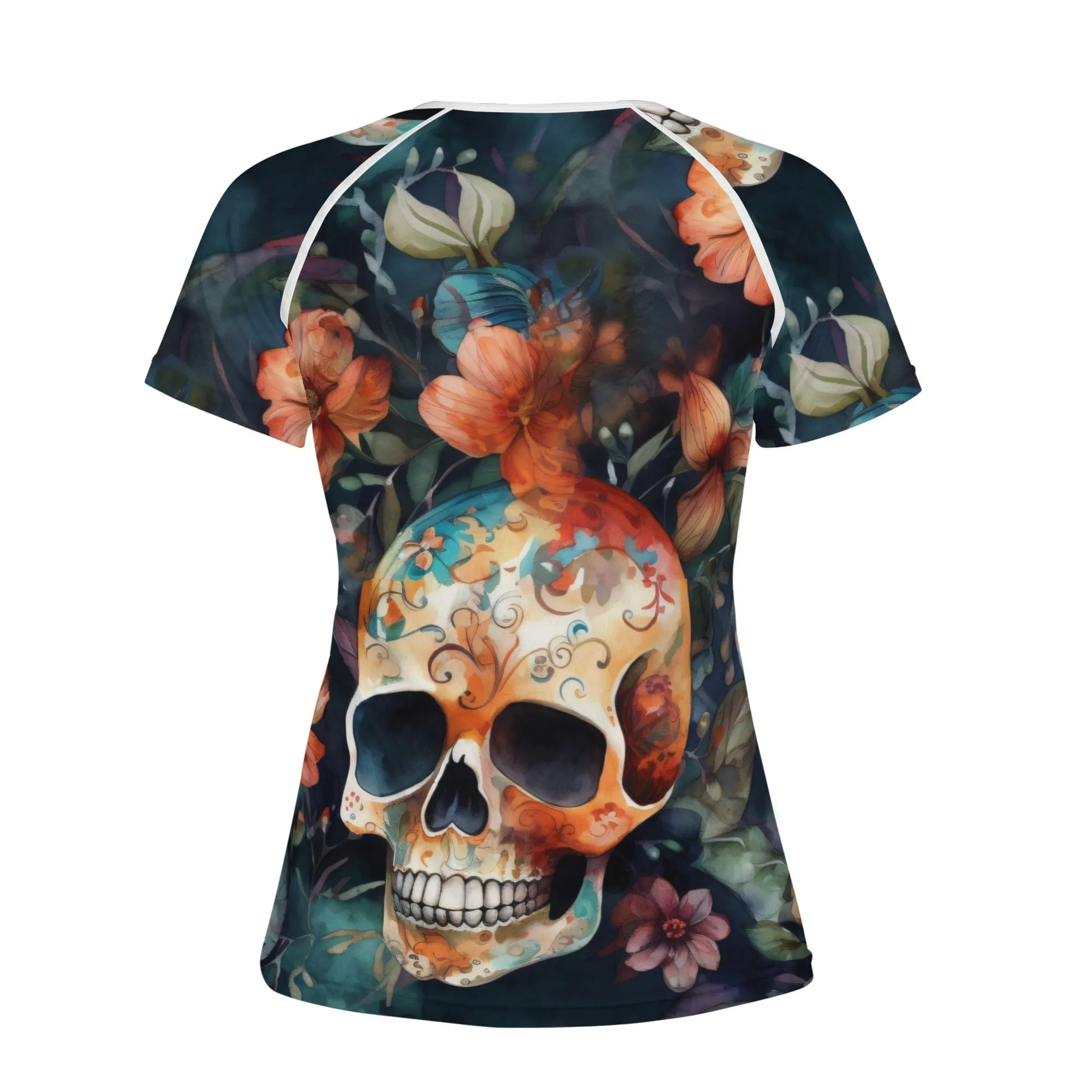 Be Unique & Stylish In This Women's Skull Brown Floral Short Sleeve T-Shirt