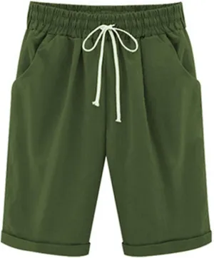 Bermuda Shorts for Women 2025 Casual Summer Beach Drawstring Shorts with Pocket Knee Length Loose Cute Vacation Short