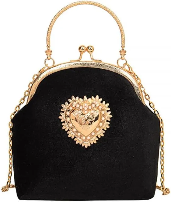 Black Velvet Purse for Women Elegant Black Evening Purse Metal Chain Crossbody Black Clutch Purse for Wedding Party
