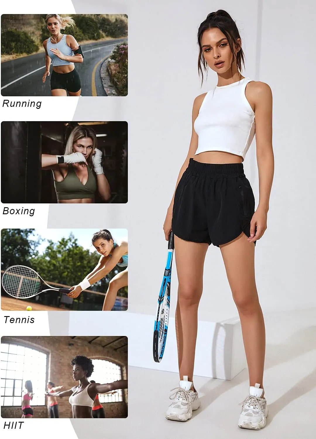 Blooming Jelly Womens High Waisted Running Shorts Athletic Workout Shorts Quick Dry Pants with Zipper Pocket
