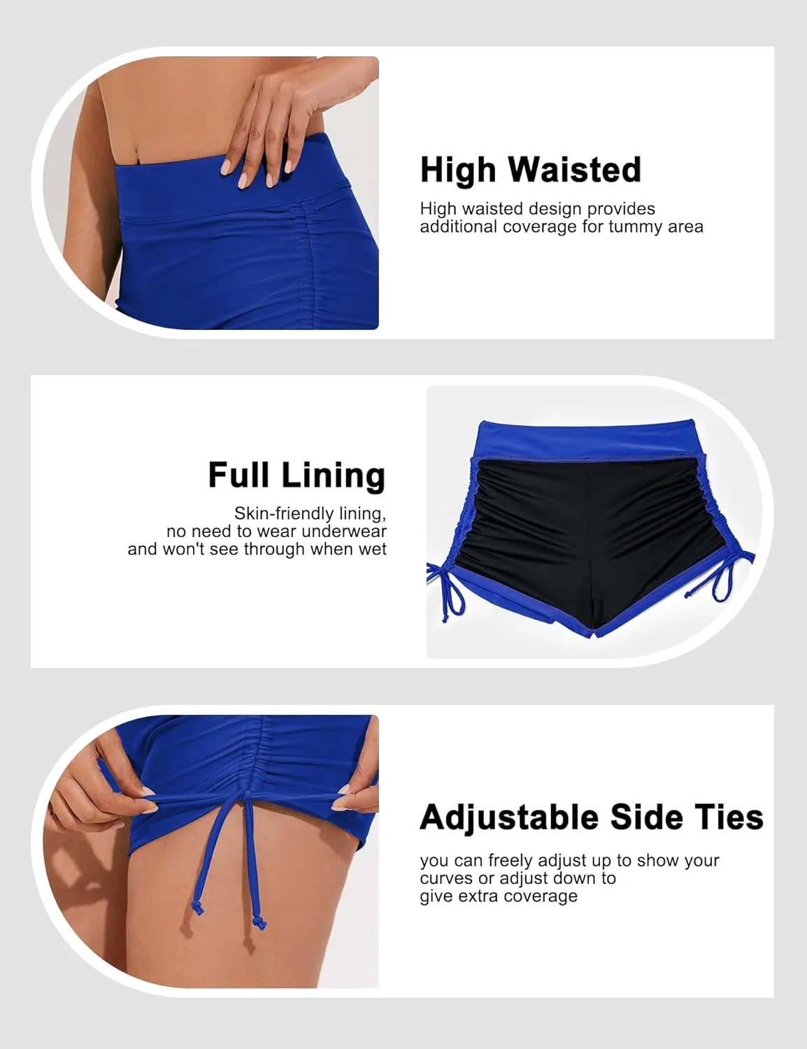 Bonneuitbebe Women's Swim Shorts High Waist Swimsuit Bottoms Adjustable Side Tie Bathing Suit Boyshorts Bikini Board Shorts
