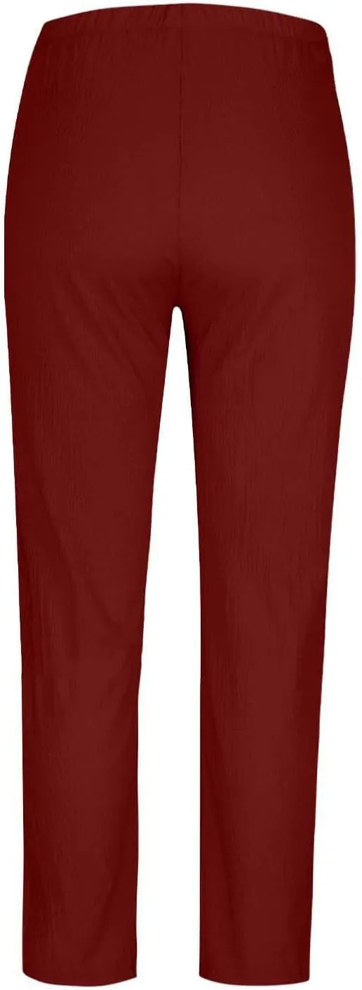 Borniu Womens Linen Pants with Pockets High Waist Comfy Solid Color Elastic Waist Pants Casual Lightweight Loose Trousers