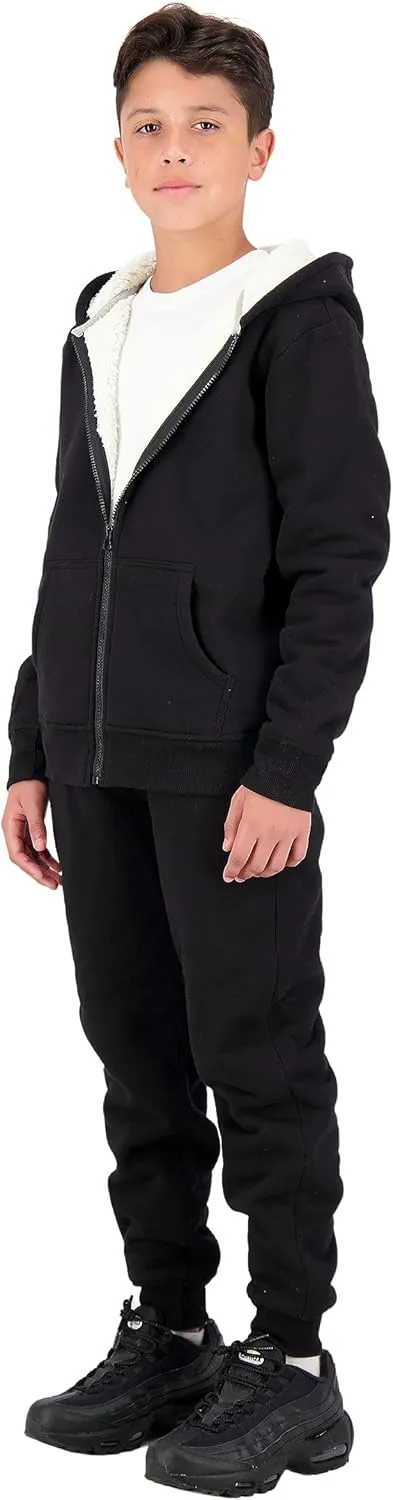 Boys Hoodie and Jogger Set | Fleece Sherpa Lined Hooded Sweatshirt and Sweatpants for kids