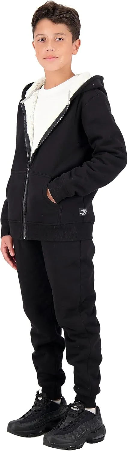 Boys Hoodie and Jogger Set | Fleece Sherpa Lined Hooded Sweatshirt and Sweatpants for kids
