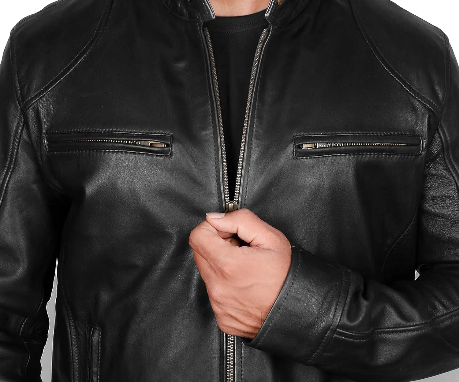 Brown Leather Jacket Mens Real Lambskin Vintage Biker Jacket Men - Mens Black Leather Jacket