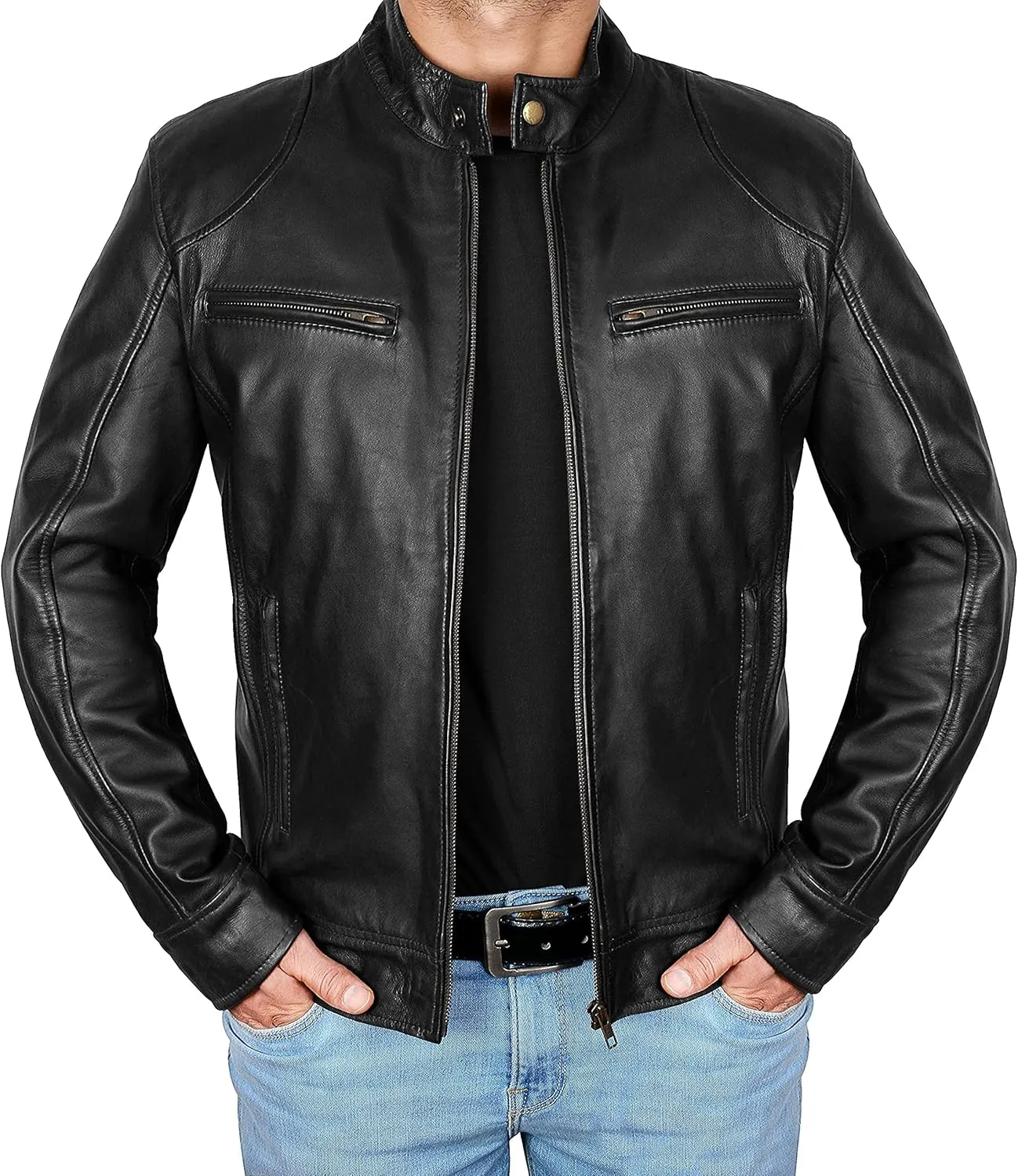 Brown Leather Jacket Mens Real Lambskin Vintage Biker Jacket Men - Mens Black Leather Jacket