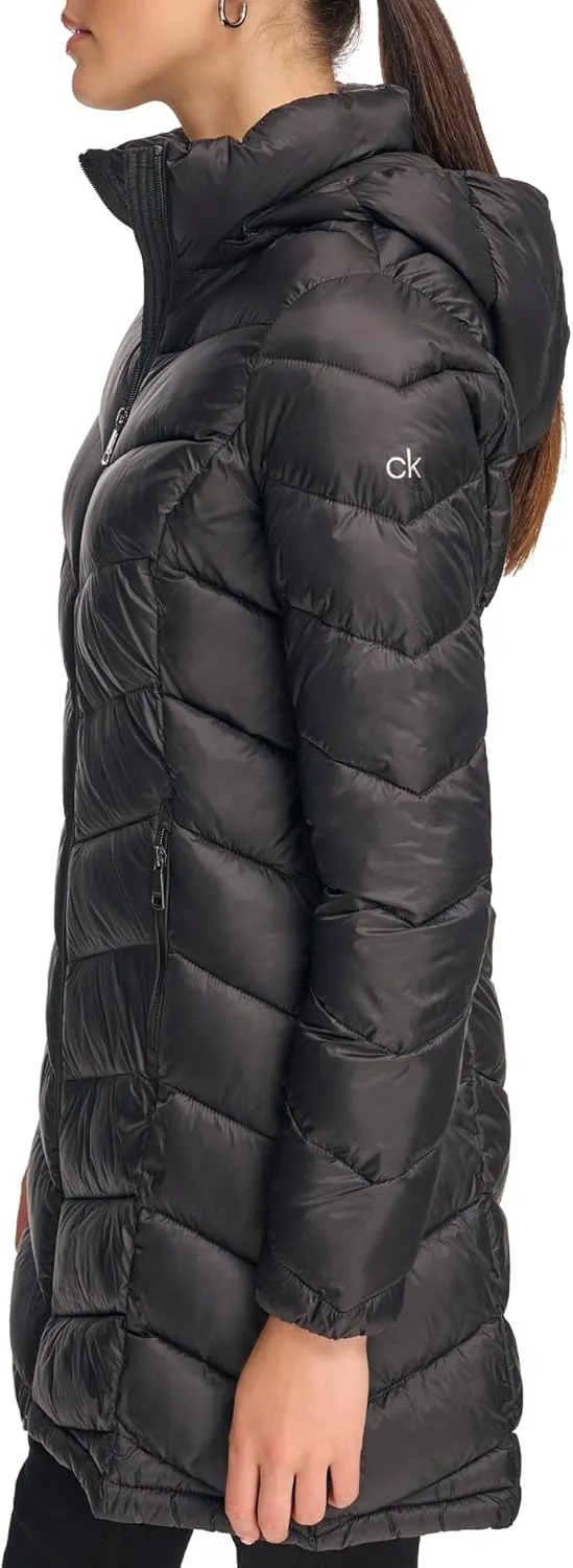 Calvin Klein Women's Everyday Hooded Zip Front Puffer Long Sleeve Coat