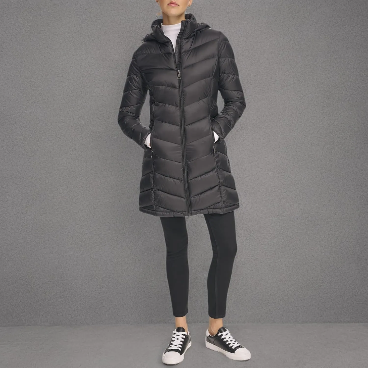 Calvin Klein Women's Everyday Hooded Zip Front Puffer Long Sleeve Coat