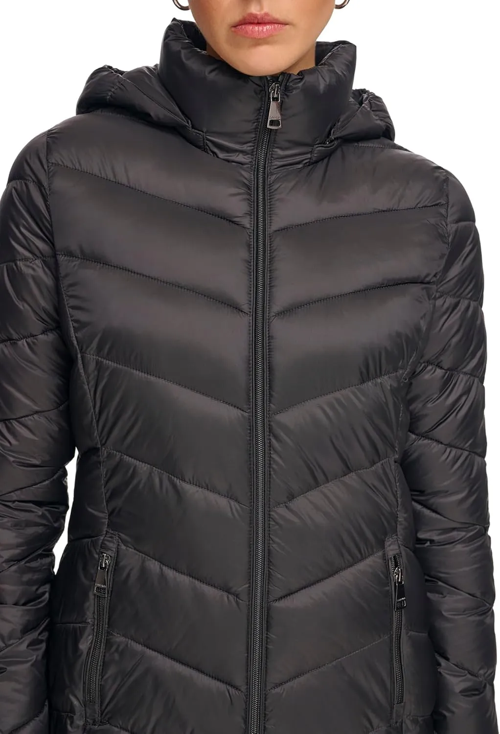 Calvin Klein Women's Everyday Hooded Zip Front Puffer Long Sleeve Coat