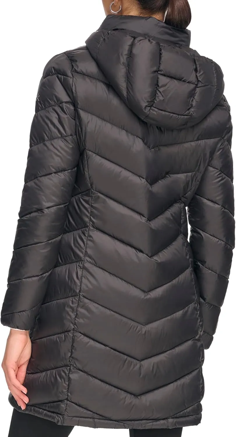 Calvin Klein Women's Everyday Hooded Zip Front Puffer Long Sleeve Coat