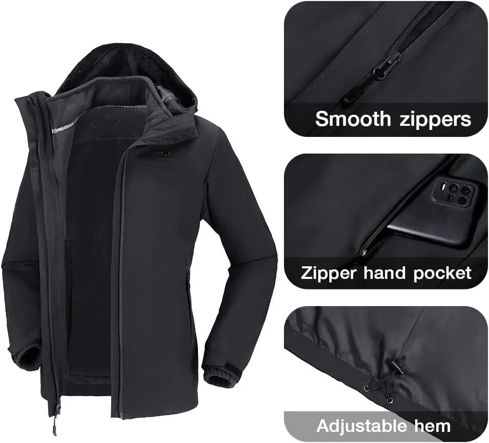 CAMEL CROWN Women's Ski Jacket Waterproof 3 in 1 Winter Coat with Fleece Inner Warm Windproof For Snow Outdoor Hiking